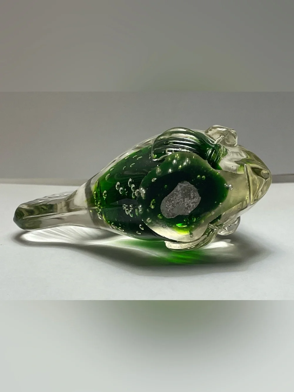 Hand Blown Art Glass Fish Figurine Bullicante Controlled Bubbles Paperweight